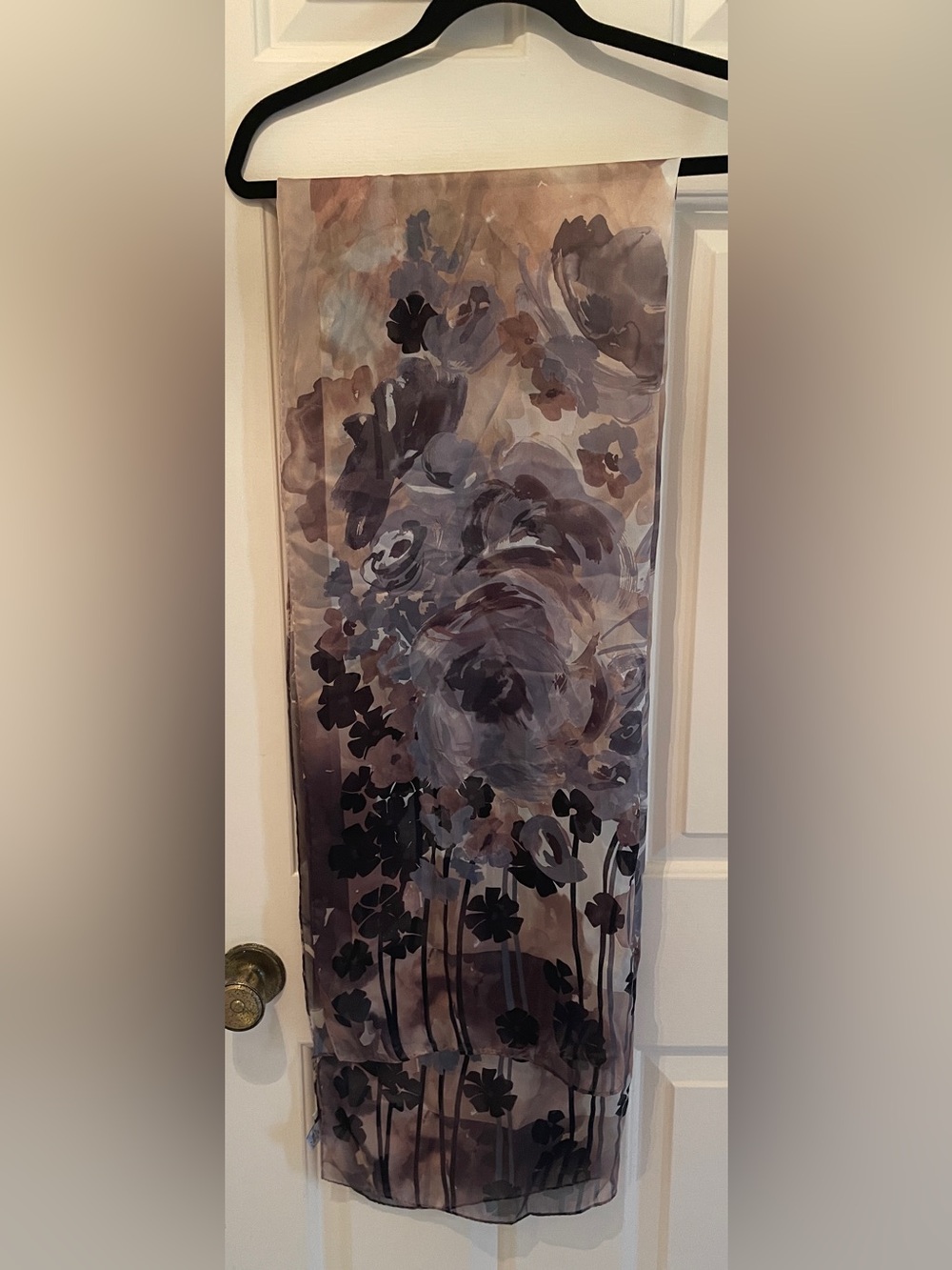 Valentino Floral Watercolor Silk Scarf in Brown, Black and Cream - Picture 11 of 13